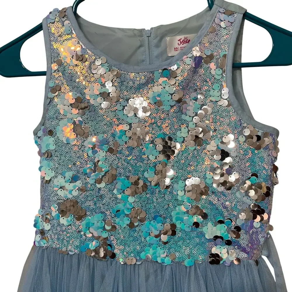 Justice Sequence Dress Sz 12 Double Lining‎ Blue Gorgeous Glamorous